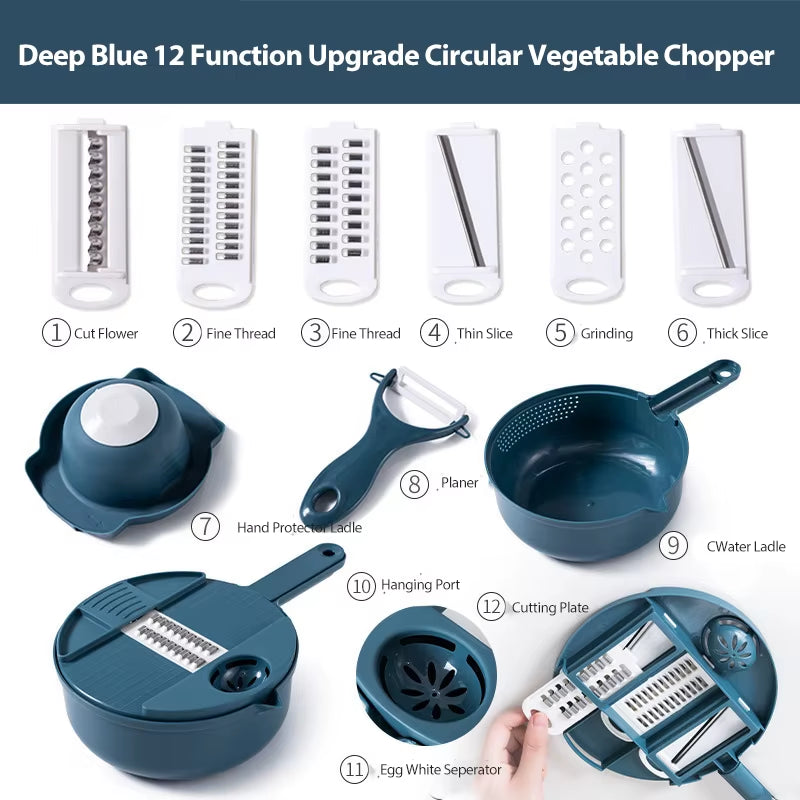 New Kitchen Multi-Functional Nine-In-One Vegetable Cutter 12-Piece Grater Potato Radish Shredder Vegetable Cutter Salad Utensils