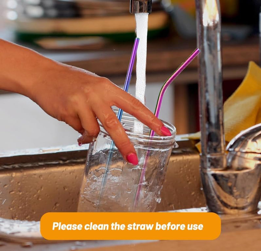 Metal Straws Drinking Straws 10.5" Stainless Steel Straws Reusable 8 Set - Ultra Long Rainbow Color-Cleaning Brush for 20/30 Oz for Yeti