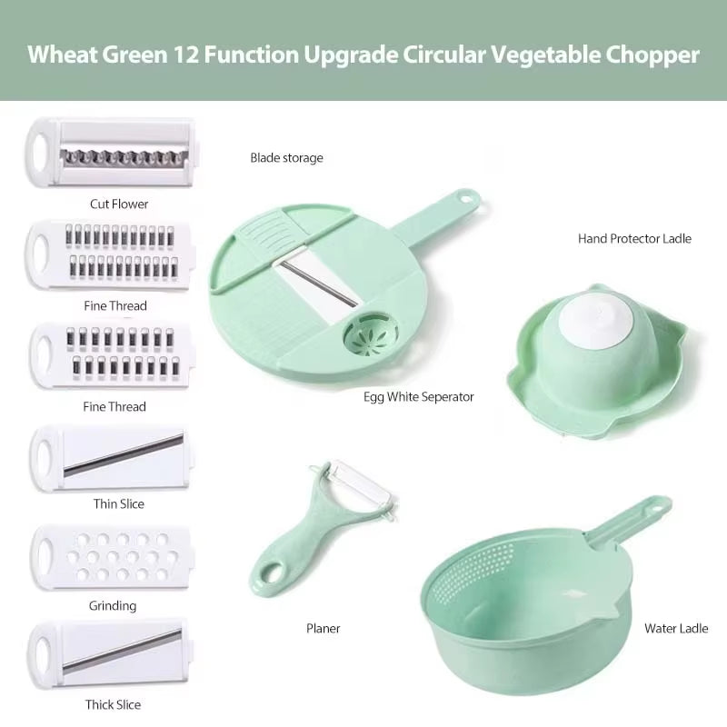 New Kitchen Multi-Functional Nine-In-One Vegetable Cutter 12-Piece Grater Potato Radish Shredder Vegetable Cutter Salad Utensils