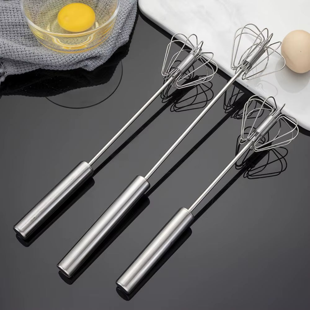 Elevate Your Baking Game with the Stainless Steel Semi-Automatic Rotary Whisk – Perfect for Cream and Eggs!